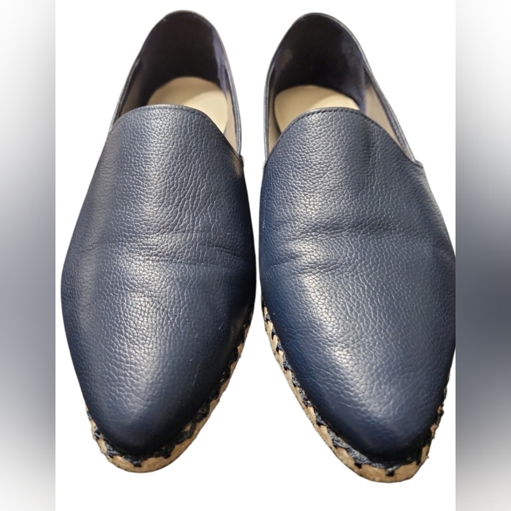 Nine West Blue Leather Espadrille Pointed Toe Flats Loafers Size 10
